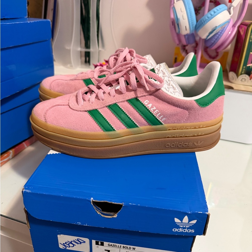 Adidas Gazelle Bold Pink with Green Accents - Picture 3 of 5